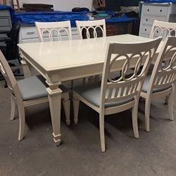 White / Gray Dining Room Table Set with 6 Chairs