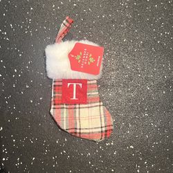Knit Monogram LETTER T Plaid MINI 8" Christmas Stocking Wondershop Home Decor