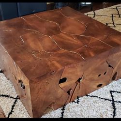 Coffee Table Teak Wood Slice Square Phillips Collection 39 X 39 X 15 