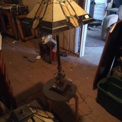 Tiffany Style Antique Lamp And Stained Glass Shade