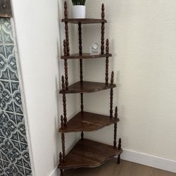 5 Tier Corner Spindle Shelf -- Solid Wood