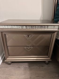 Jeweled lined, champagne wood painted side drawer