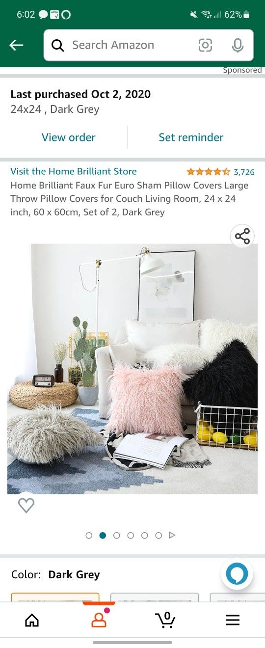 Plush 24x24 Pillow Faux Fur Gray White