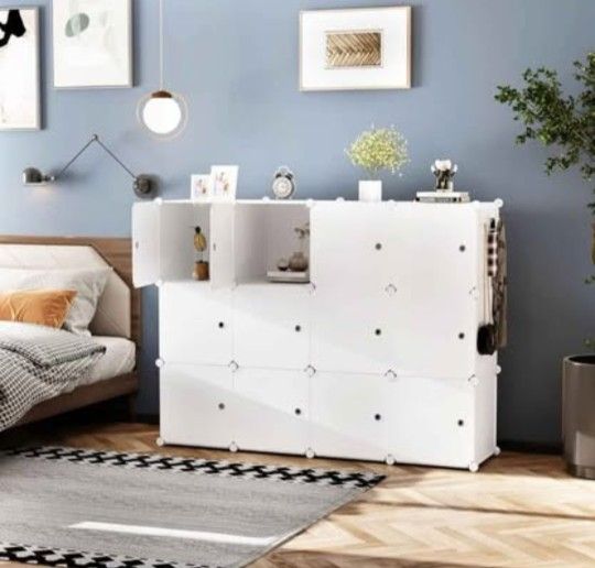 Cube Storage Organizer w/ Doors, 12-Cubes, Closet Cabinet, Bedrm, Living Rm, DIY, clothing, wardrobe