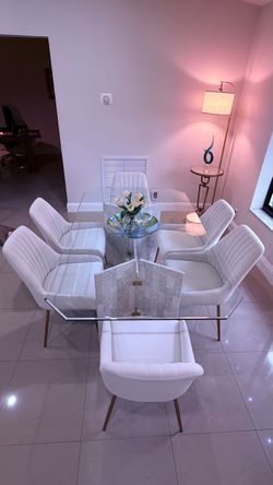 Glass Top Dining Table with 6 Chairs