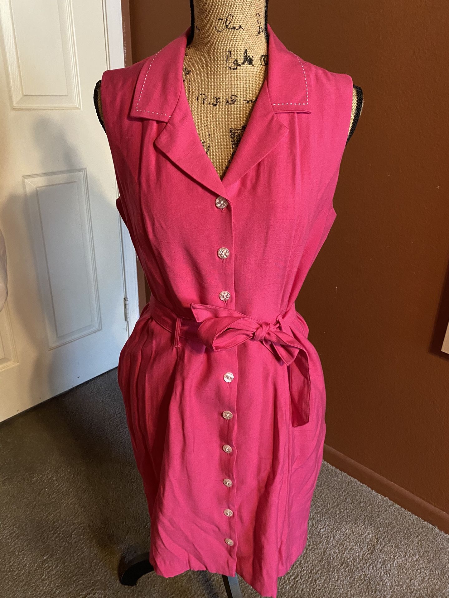 SAG HARBOR Hot Pink Button Up Ankle Length Dress; Size 12