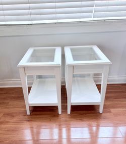Two Wood Side/End Tables, Glass Top