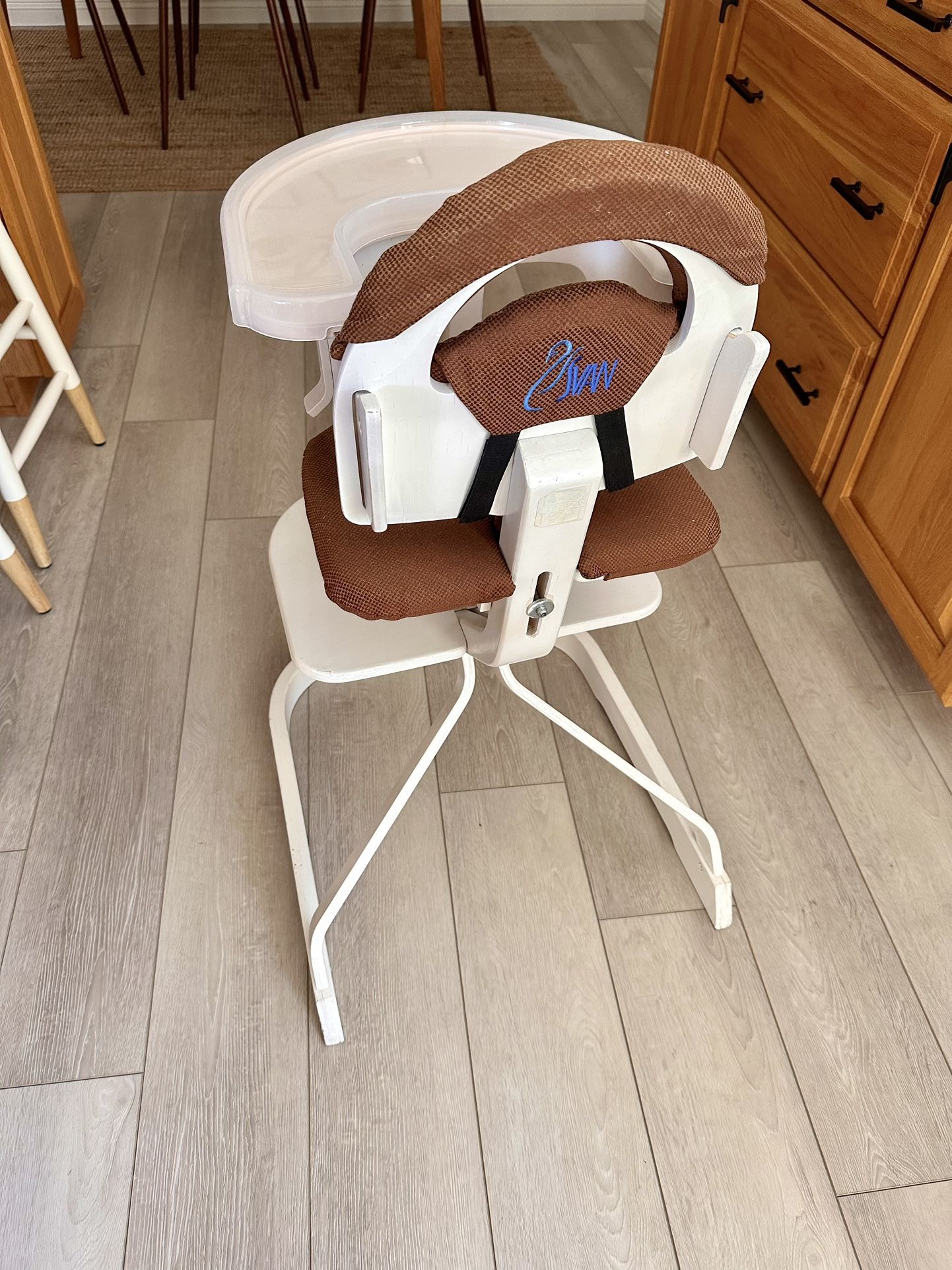 Svan Swedish Adjustable High Chair With Brown Cushion