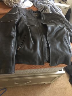 Helmets and leather padded jacket