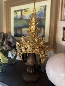 Stunning Thai Dance Gold Crown Chada Accessories Costume