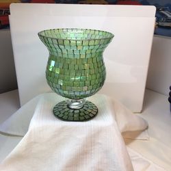 Sparkly Large Green Glass Tile Mosaic Hurricane Candle Holder