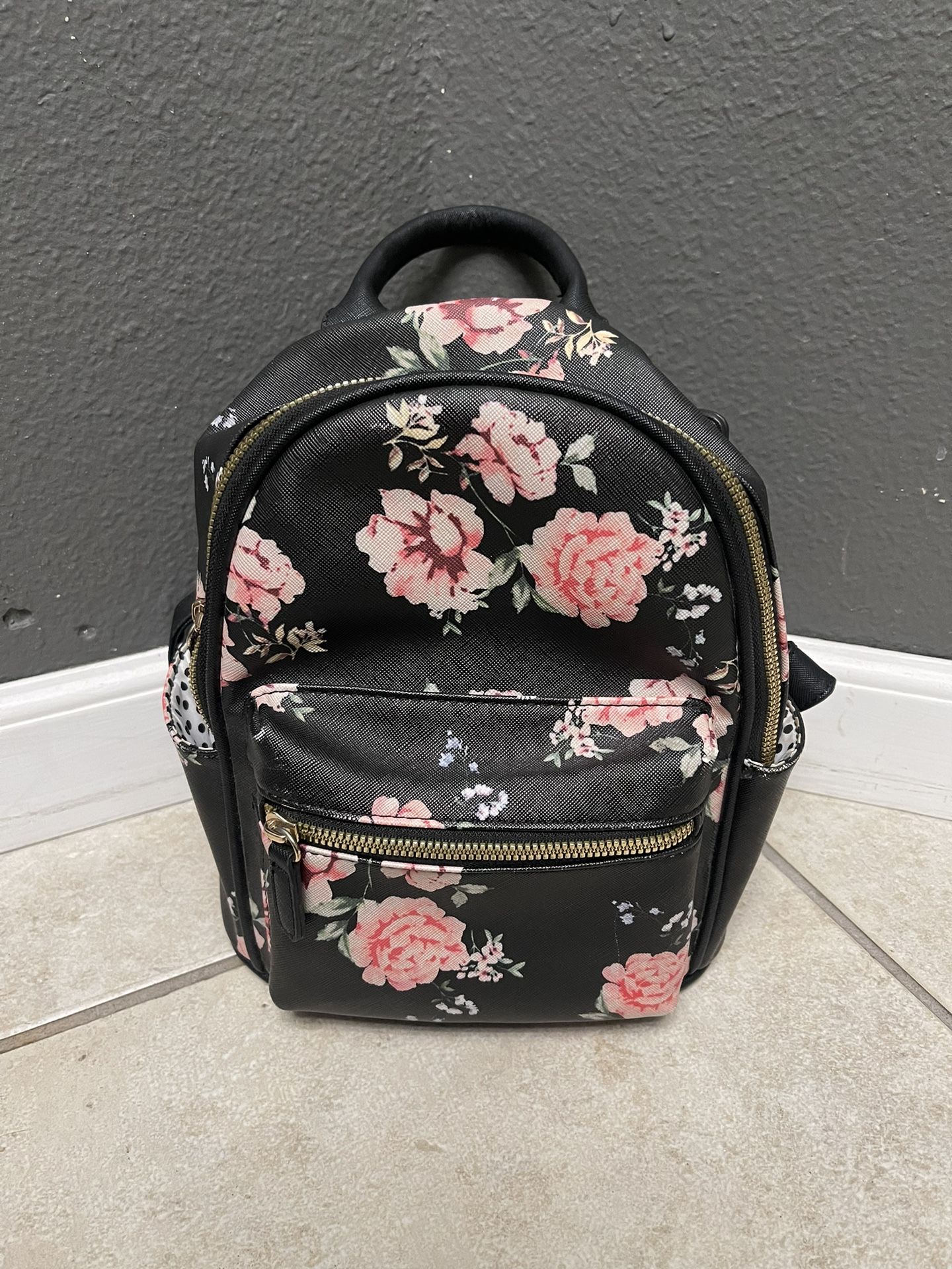 Black Floral Backpack 