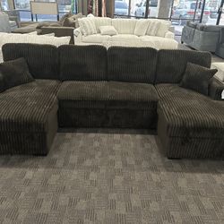 Deep  Rich Chocolate Brown Storage Sleeper Sectional