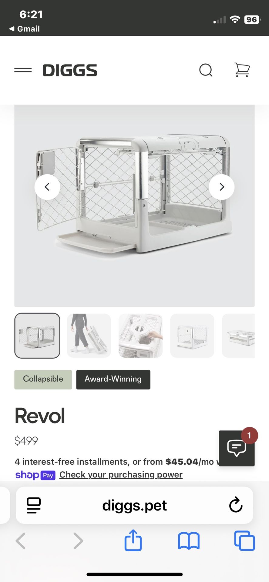 Diggs Revol Dog Crate & Snooze Pad (M)