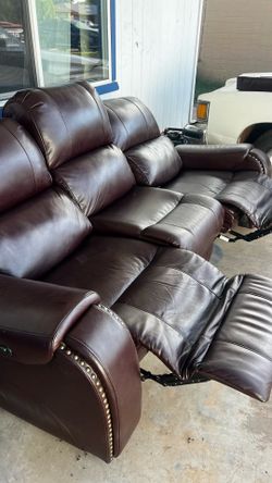 Dark Brown Leather Power Reclining Sofa