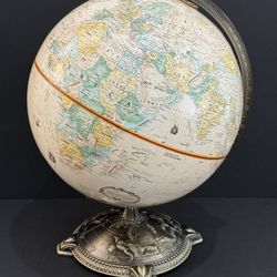 Vintage Replogle Globemaster 12”Globe on Decorative Metal Base 