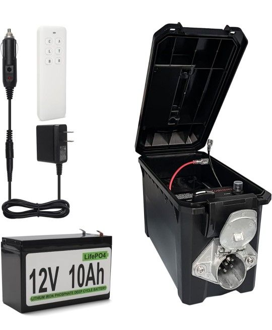 Trailer Light Tester Box with 12V 10Ah Battery and IP68 Waterproof Carrying Case, Wireless Remote Control Operation (7-Way Round Pin Compatibility