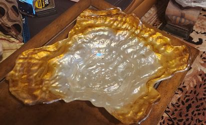 AKCAM Ivory And Golden Natural Shell Tones Decorative Bowl Turkey Luster Glass 15" X12"