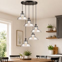 Pendant Light, Surround Pendant Light 5 Glass Lights Painted Bronze Light for Li