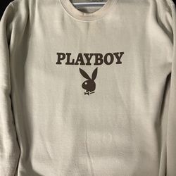 PLAYBOY by Pacsun Cream Raised Bunny Logo Pullover Crewneck Sweatshirt