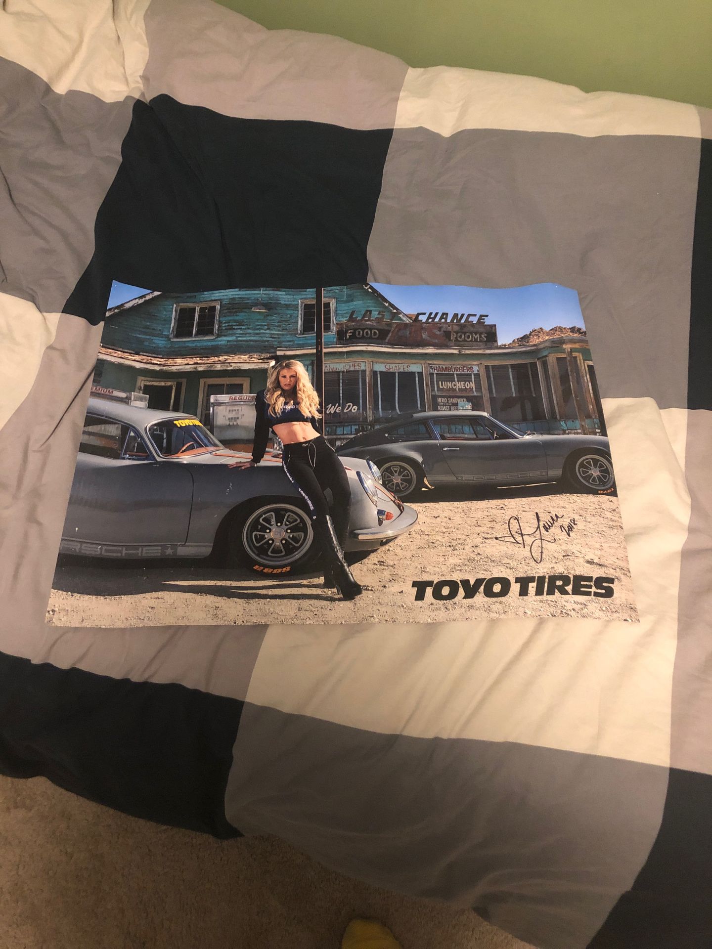 Signed Toyo tires 2 1/2 by 2 foot poster