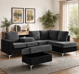 New sectional with storage ottoman and free delivery pay on arrival