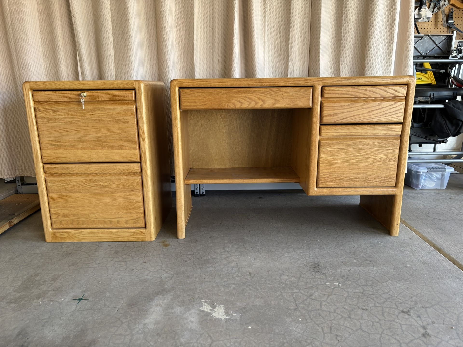 Oak Desk and File Cabinet Set