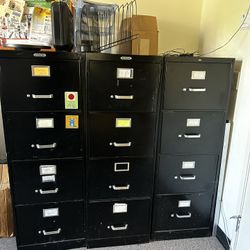 Black 4-Drawer Filing Cabinets – Heavy Duty Office Storage (3 Available)