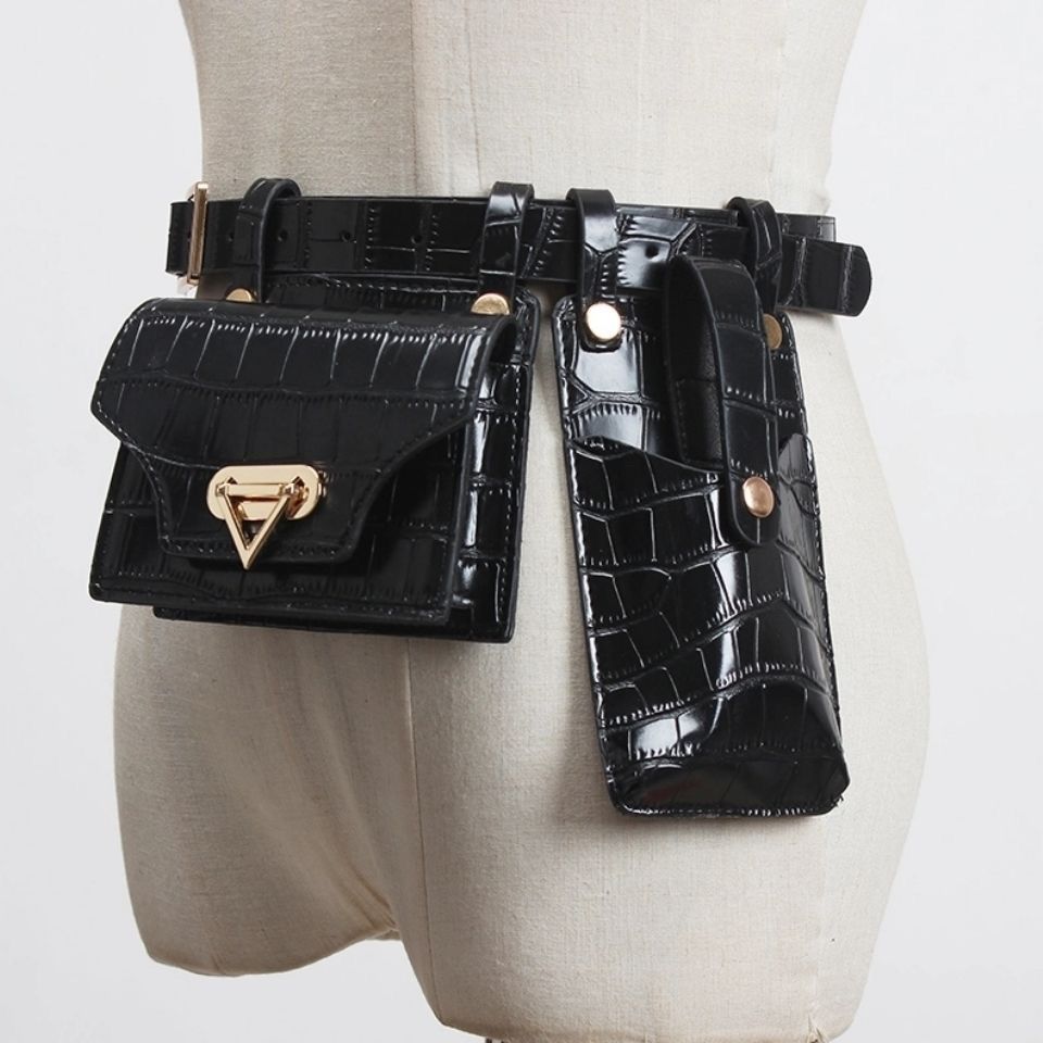 Women PU Leather Waist belt with 2 bags Fanny Pack Luxury Women Belt Bags new