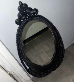 Black Wicker Oval Wall Mirror