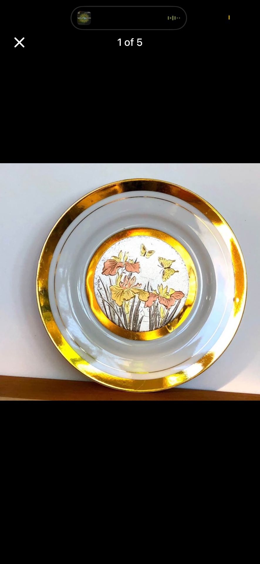 Vintage The Art of Chokin 24k Gold Edged Plate w/ Flowers