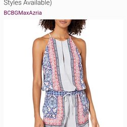 Women's Size XS BCBGMAXAZRIA Pocketed Tyra Scarf Print Romper