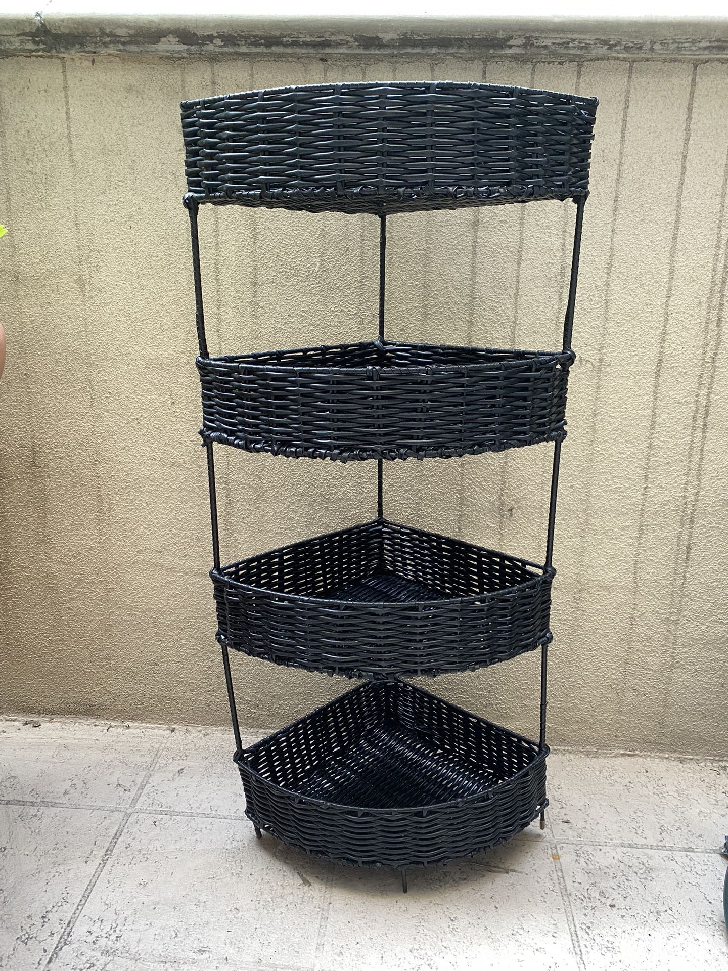 Black Wicker Corner Shelf
