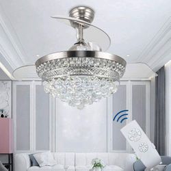 Crystal Chrome Chandelier Fandelier 42" Ceiling Fan with Remote Control