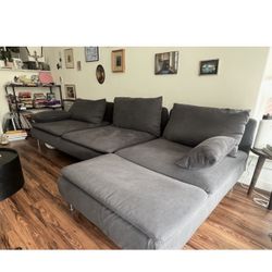 ikea sectional dark grey sofa and chaise lounge