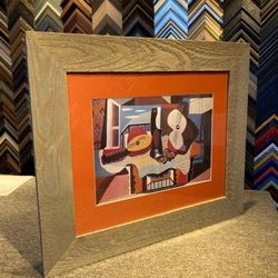 Pablo Picasso, Newly Framed Painting , Rustic Solid Wood  Frame, Orange Matte