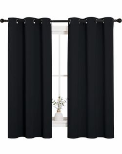 Black Solid Thermal Insulated Grommet Blackout Curtains/Drapes for Bedroom Window (2 Panels, 42 inches Wide by 63 inches Long, Black)