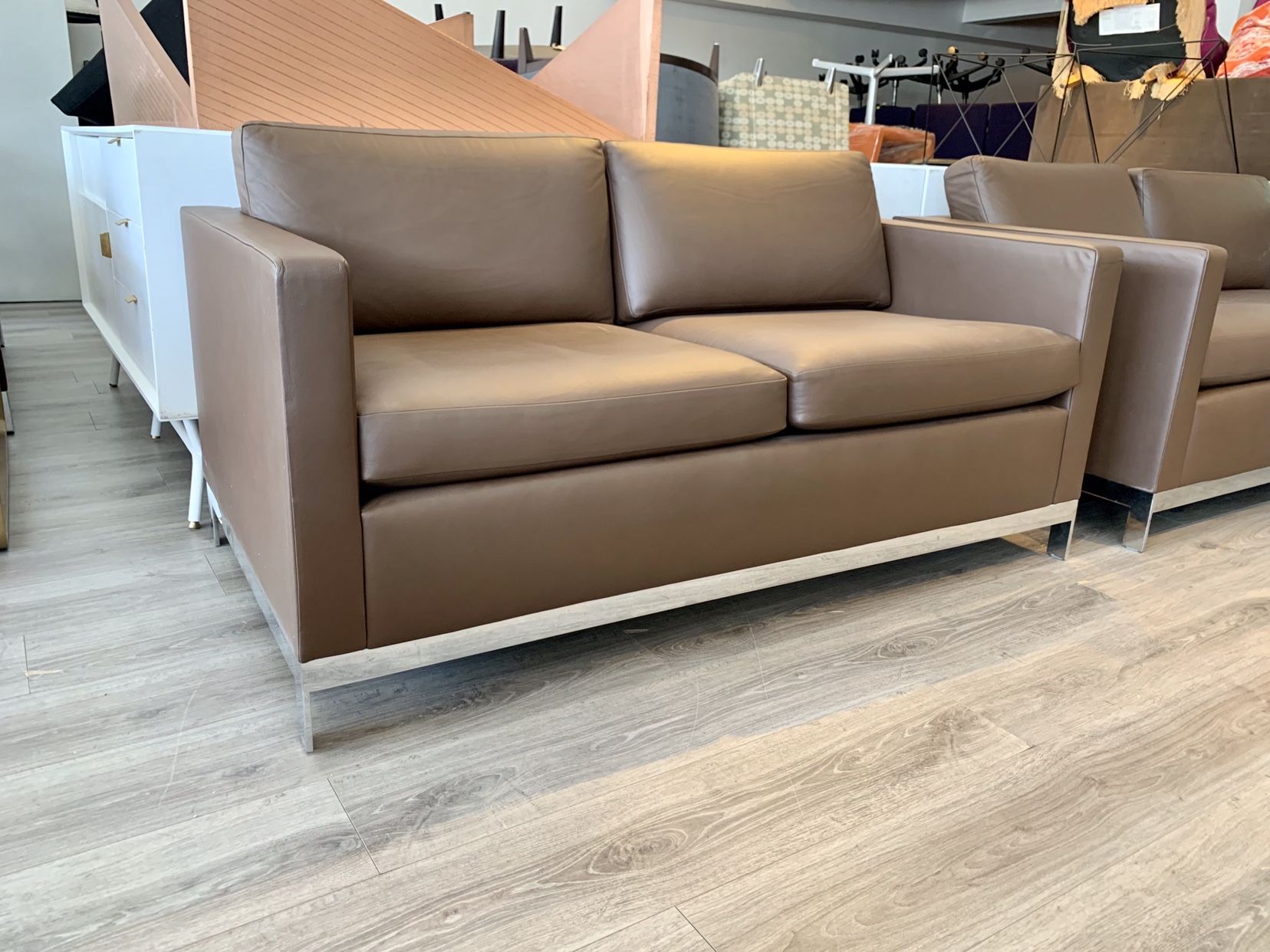 Martin Brattrud Brown Leather Loveseat Sofa Couch Living Room