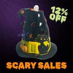 Halloween PartyLite Spooky House Hat Tealight Candle Holder  w/ Spinning Ghost