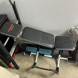 Workout bench and weights $150