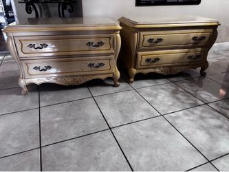 Pair Of Vintage Nightstands With Marble Top- 39”Lx20”Wx23.5”H