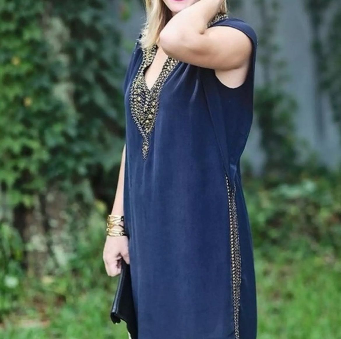 Calypso St. Barth Elliot Studded Olive Green Bronze Silk Dress M Tunic Kaftan  Calypso St. Barth Elliot Embellished Olive Green Bronze Silk Dress M Tu