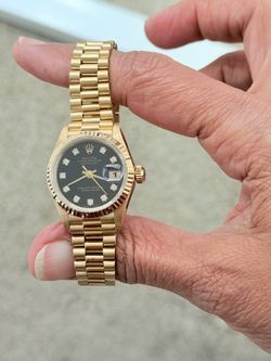 Rolex 26mm Ladies Presidential 18KT Gold Black Diamond Dial Watch