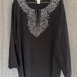 Diane von Furstenberg Silk Assets Blouse Ladies Size 2X Black White Embroidery