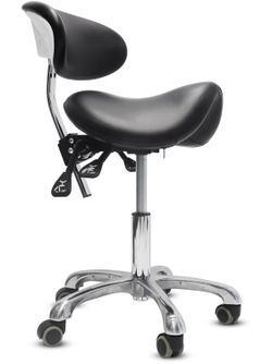 Saddle Stool with Wheels,3-Way Function Rolling Stool with Back Support,Ergonomic Stool Saddle Stool for Hair Stylist for Dentist Salon Tattoo(Black)