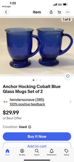 4 blue anchor  Hocking Large  Mugs Excellent Condition. 