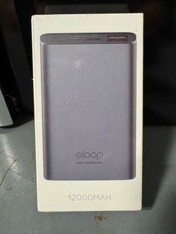 Eloop E36 12000mAh Portable Power Bank in a sleek, slimline gray design.