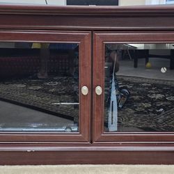 TV Console Table With Glass Doors And Storage