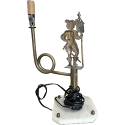 European Brass Figure on Marble Lamp