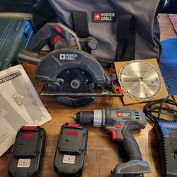 Porter Cable Drill and Saw w/ 2 Battery, Charger & Case